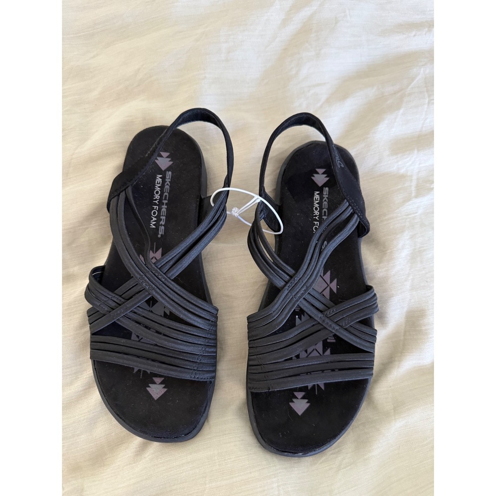 New Skechers Reggae Slim Sunnyside 2.9 Memory Foam Sandals‎ Black Strappy Size 6